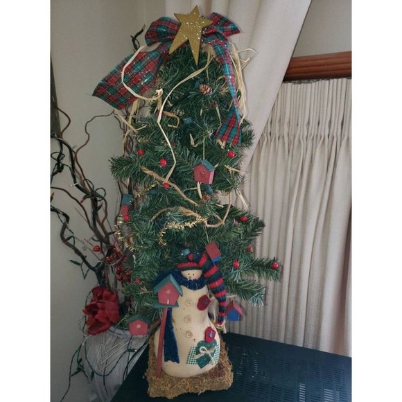 Handmade Lighted Tabletop Holiday/Christmas Tree with Wood Birdhouse Ornaments - Picture 1 of 9